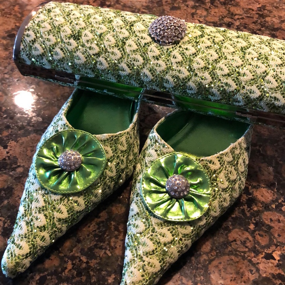 Green Slip on & Clutch purse.